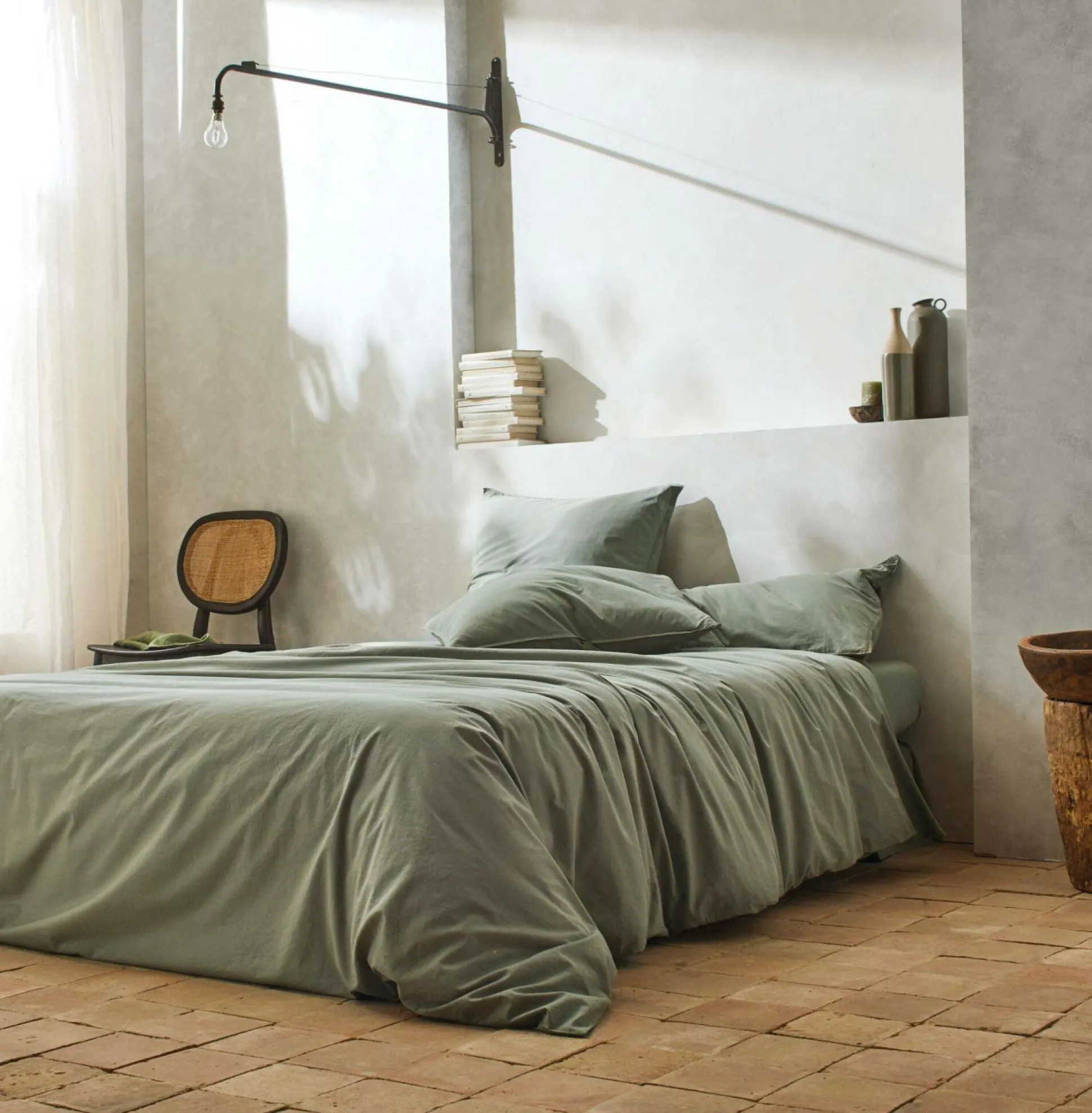 BLANC DES VOSGES Drap housse percale lavée Bohème - Toundra - 140 x 190 cm