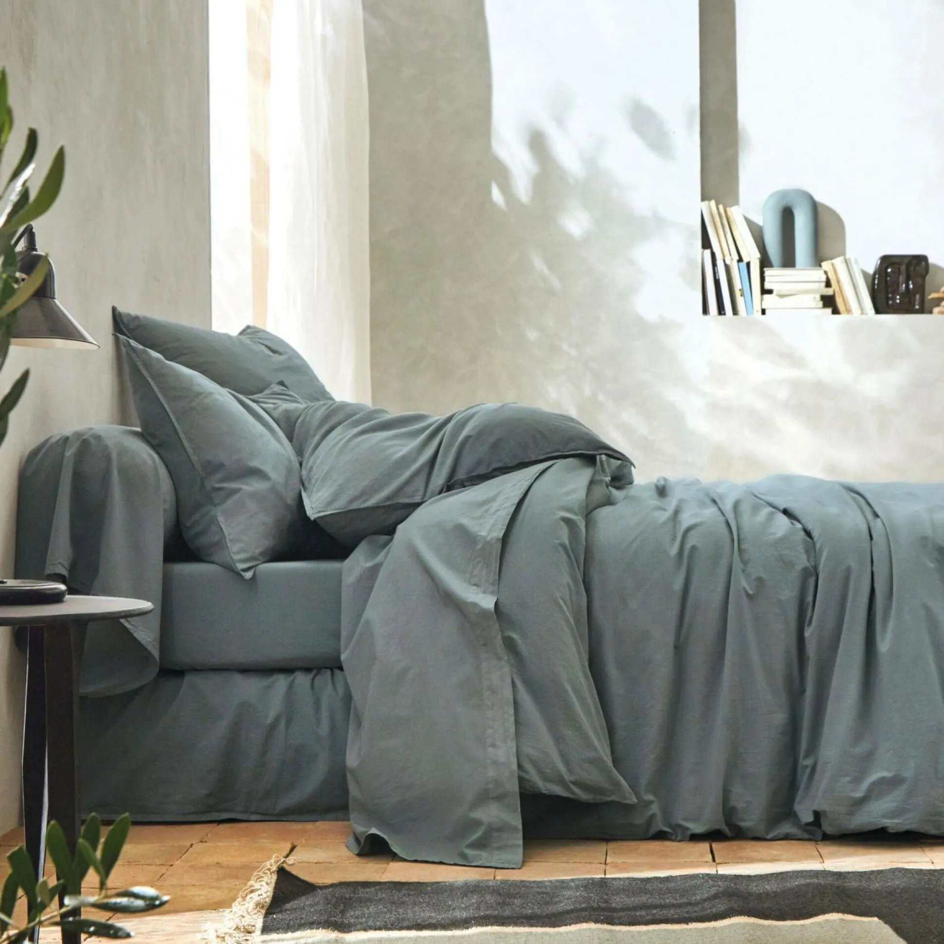 BLANC DES VOSGES Drap percale lavée Bohème - Orage - 280 x 310 cm