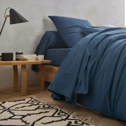 BLANC DES VOSGES Drap percale lavée Bohème - Indigo - 240 x 300 cm