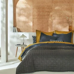 BLANC DES VOSGES Jeté de lit velours Spirit - Ardoise - 240 x 260 cm