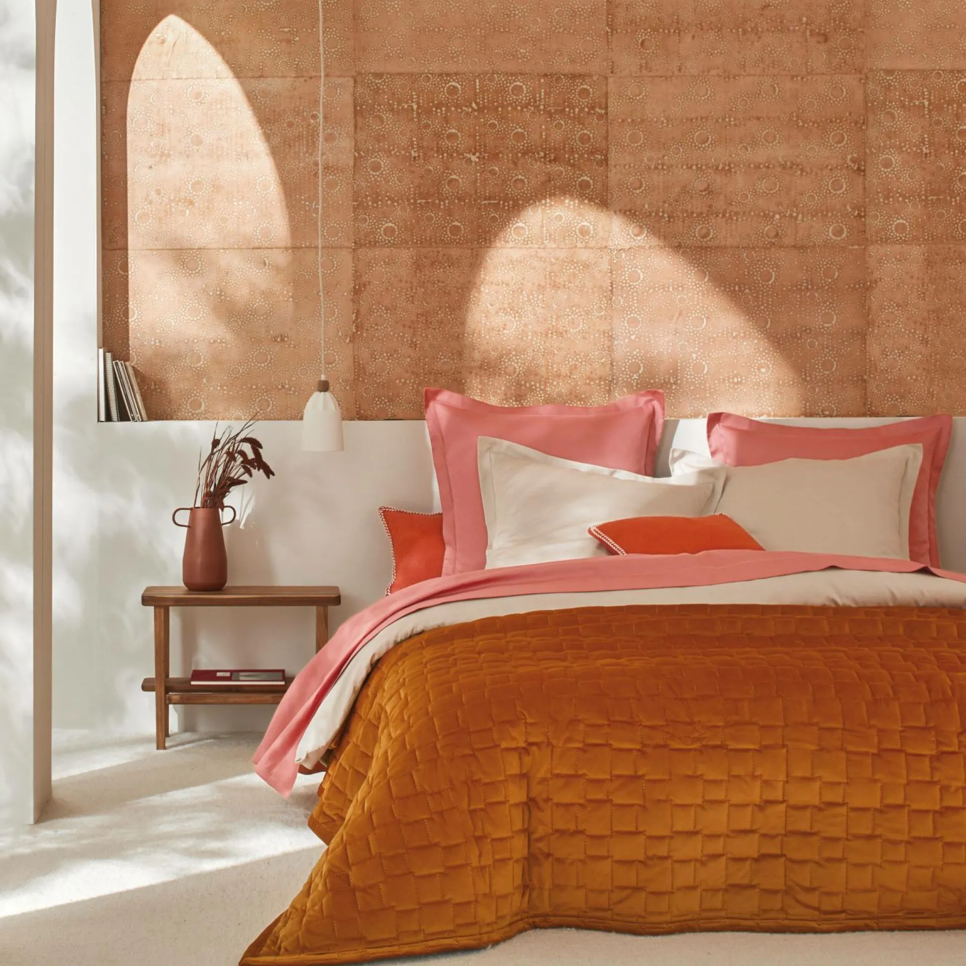 BLANC DES VOSGES Jeté de lit velours Spirit - Tangerine - 240 x 260 cm