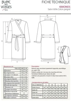 BLANC DES VOSGES Kimono satin de coton Jardins de Babylone - Taille M