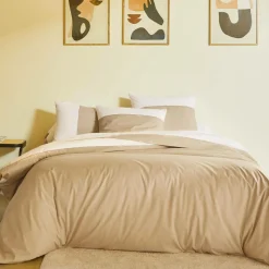 BLANC DES VOSGES Taie bicolore percale, Duo - Chanvre - Taie d'oreiller 65 x 65 cm