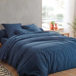 BLANC DES VOSGES Taie de traversin percale lavée Bohème - Indigo - Taie de traversin 45 x 190 cm