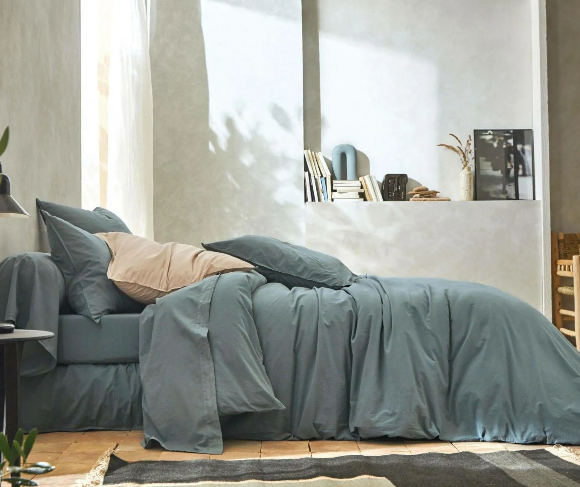 BLANC DES VOSGES Taie de traversin percale lavée Bohème - Orage - Taie de traversin 45 x 190 cm