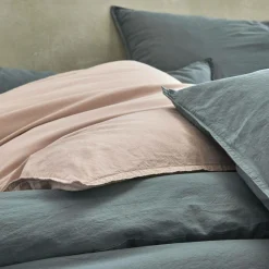 BLANC DES VOSGES Taie de traversin percale lavée Bohème - Orage - Taie de traversin 45 x 190 cm