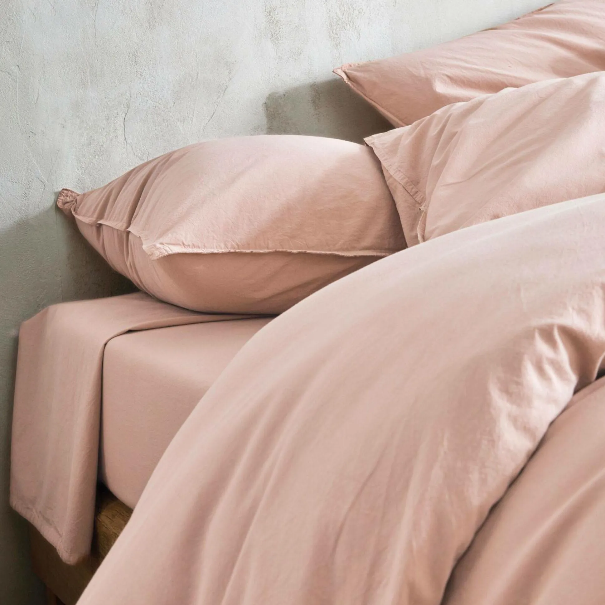 BLANC DES VOSGES Taie de traversin percale lavée Bohème - Nacre - Taie de traversin 45 x 230 cm