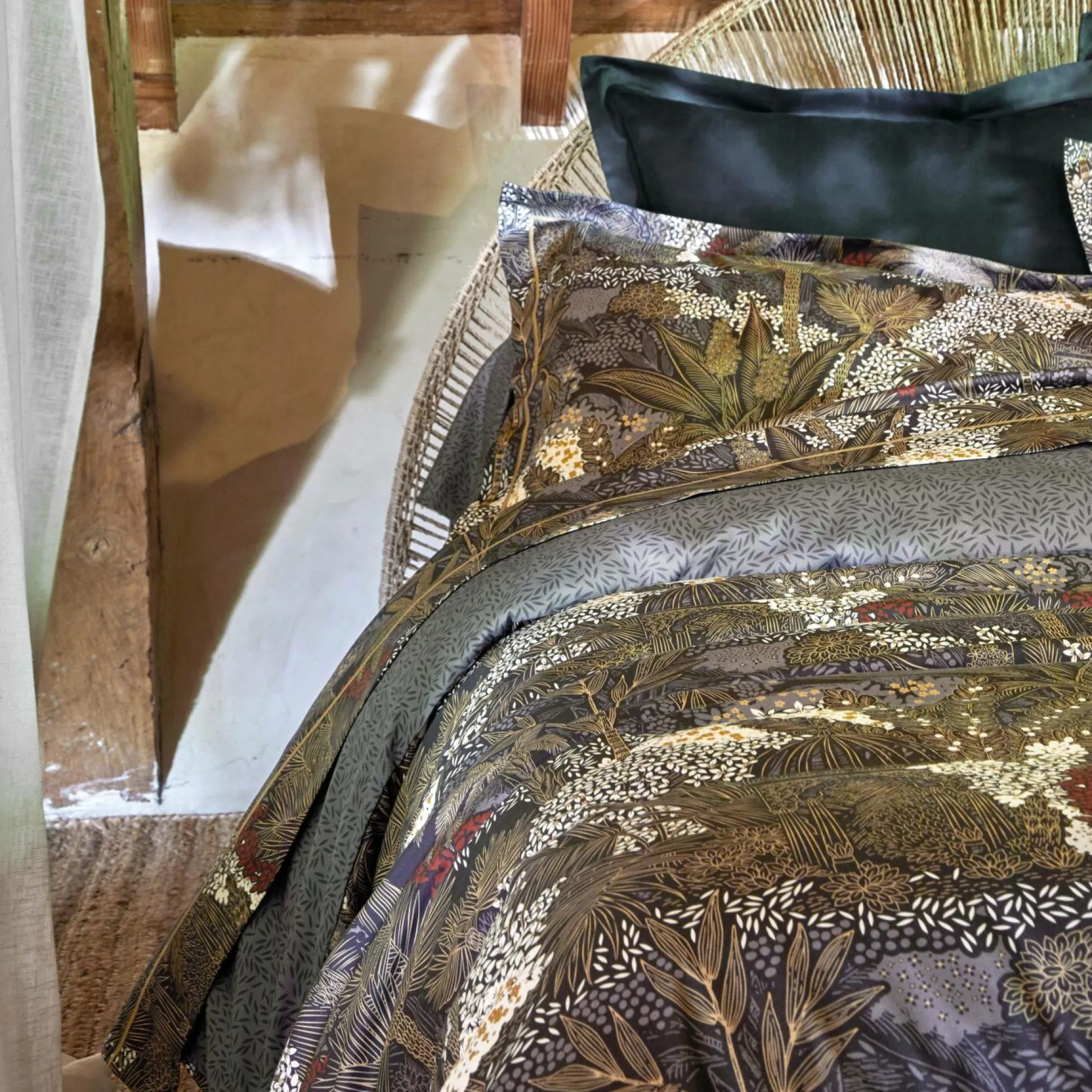 BLANC DES VOSGES Taie d'oreiller satin de coton Jardins de Babylone - 50 x 75 cm