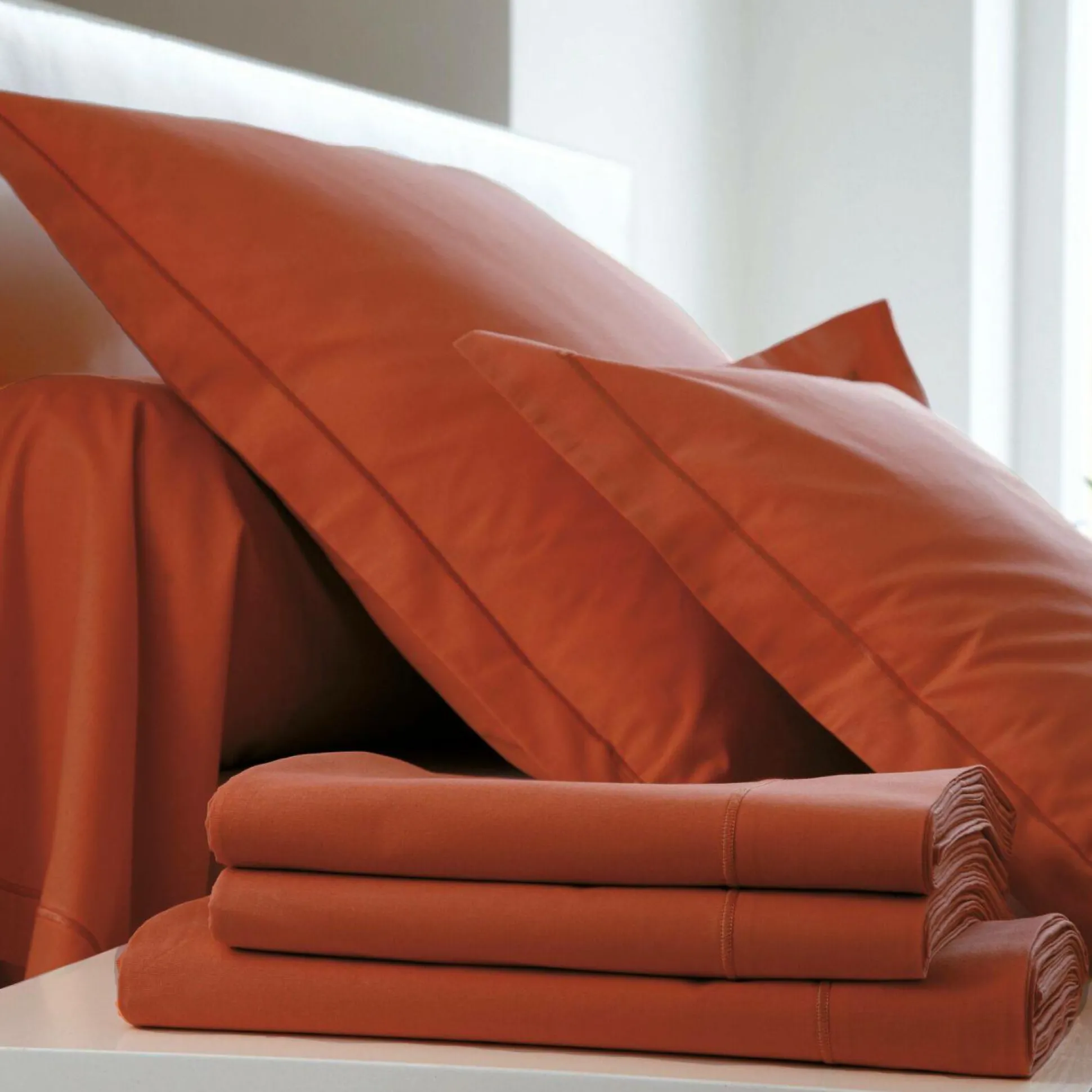 BLANC DES VOSGES Taie d'oreiller Percale Easy - Terracotta - Taie d'oreiller 65 x 65 cm