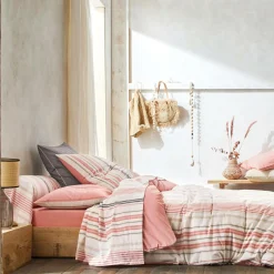 BLANC DES VOSGES Taie d'oreiller coton bio et recyclé Horizon - Corail - Taie d'oreiller 65 x 65 cm