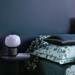 BLANC DES VOSGES Taie d'oreiller satin Floréa - Bleu Céleste - 65 x 65 cm