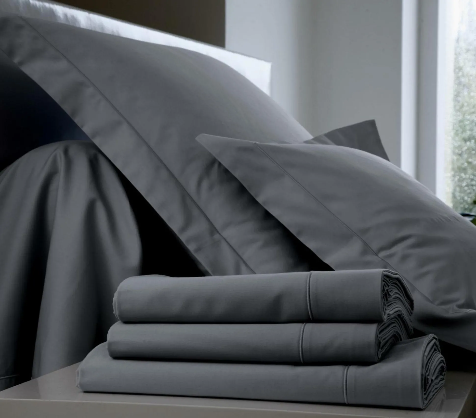 BLANC DES VOSGES Taie d'oreiller Percale Easy - Acier - Taie d'oreiller 65 x 65 cm