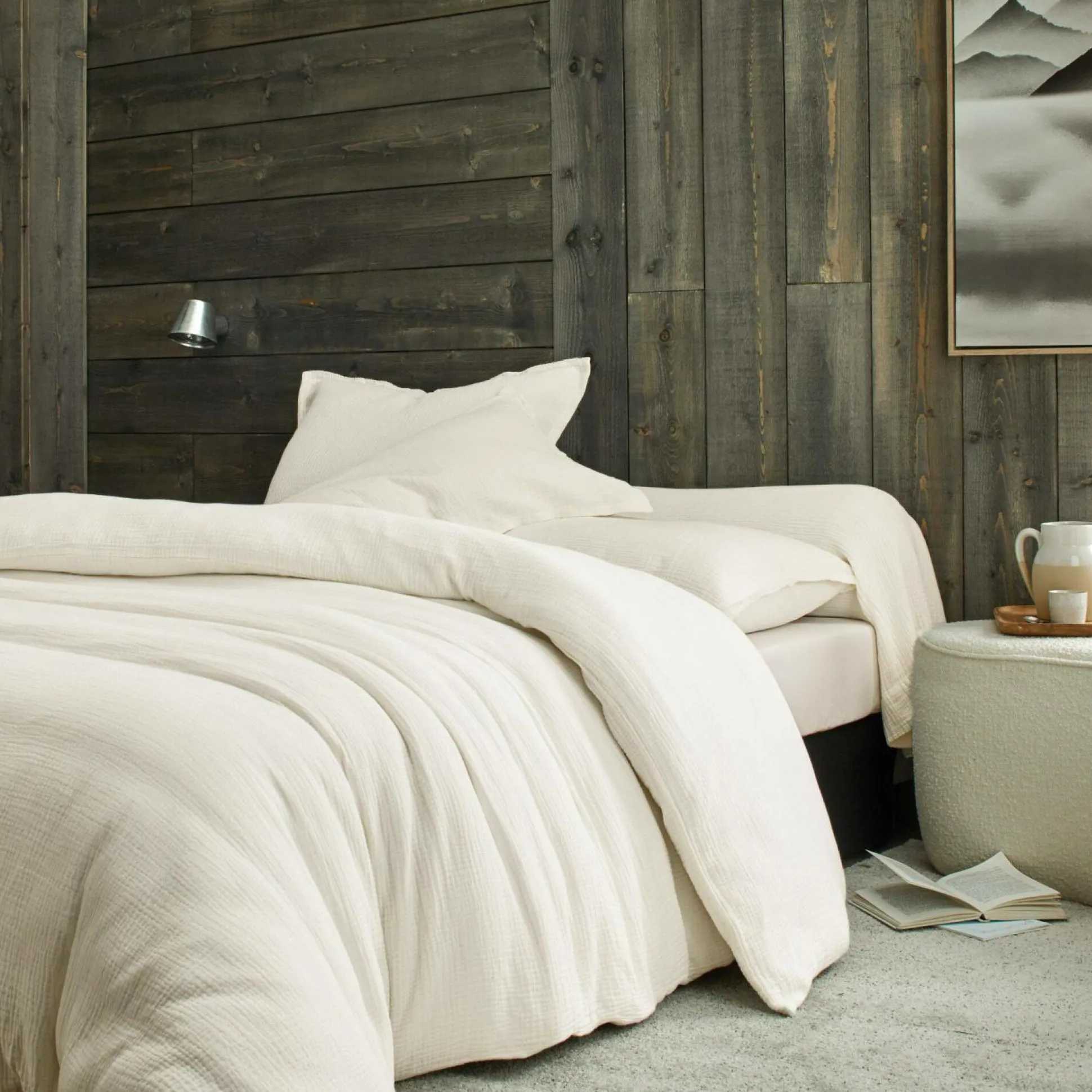 BLANC DES VOSGES Taie gaze de coton Cosy - Craie - Taie d'oreiller 50 x 75 cm