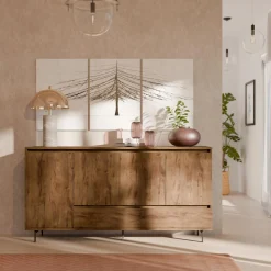 Buffet 4 portes 1 tiroir décor bois Gustavo - Noyer