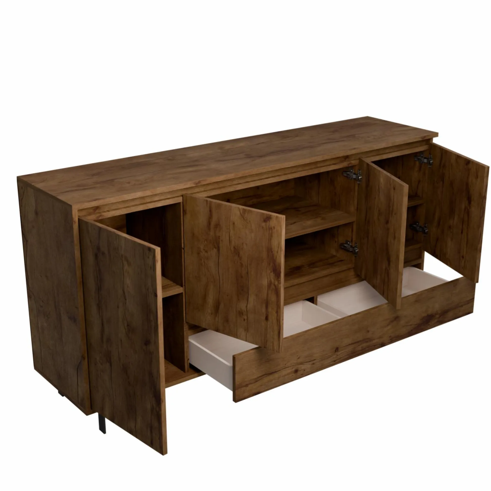 Buffet 4 portes 1 tiroir décor bois Gustavo - Noyer