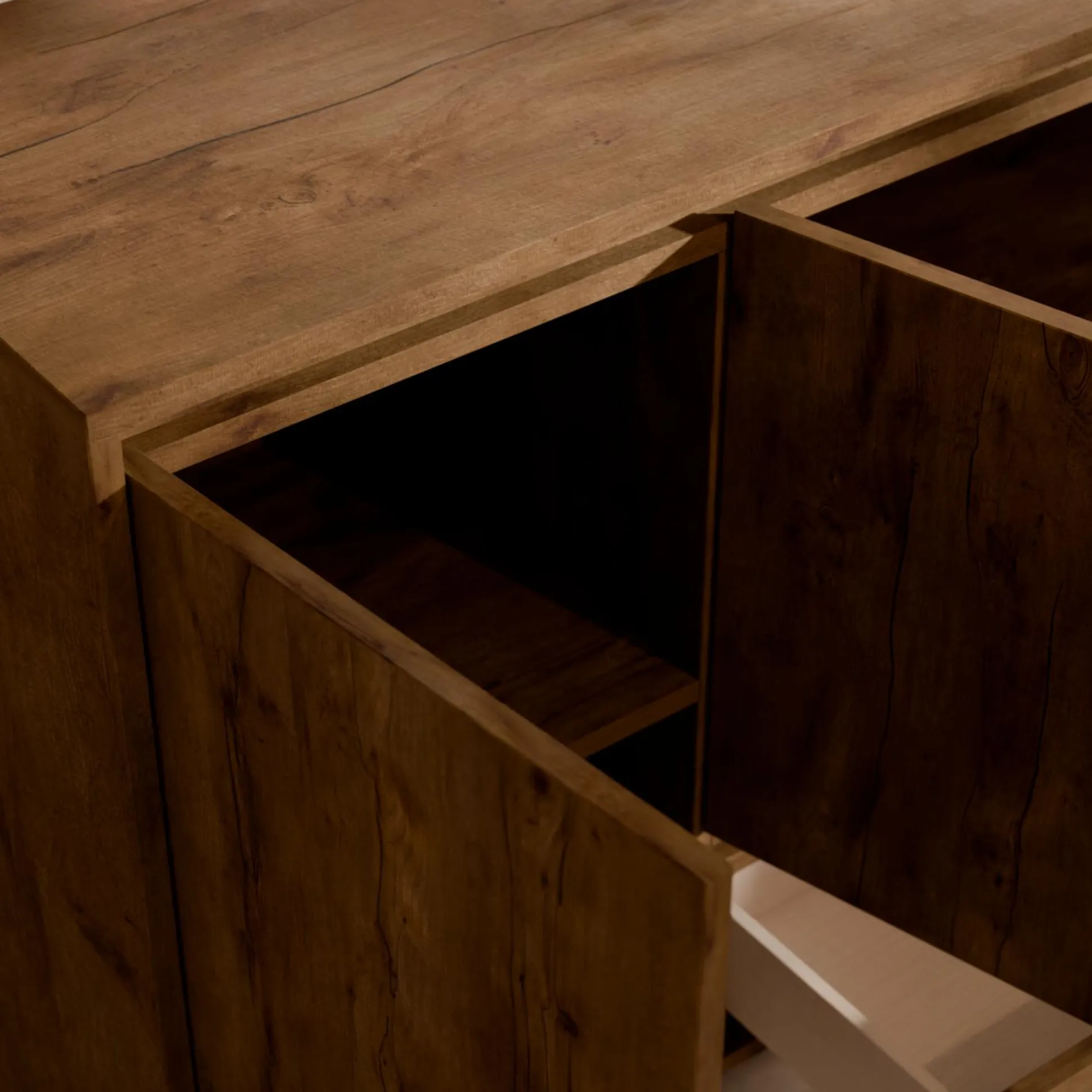 Buffet 4 portes 1 tiroir décor bois Gustavo - Noyer