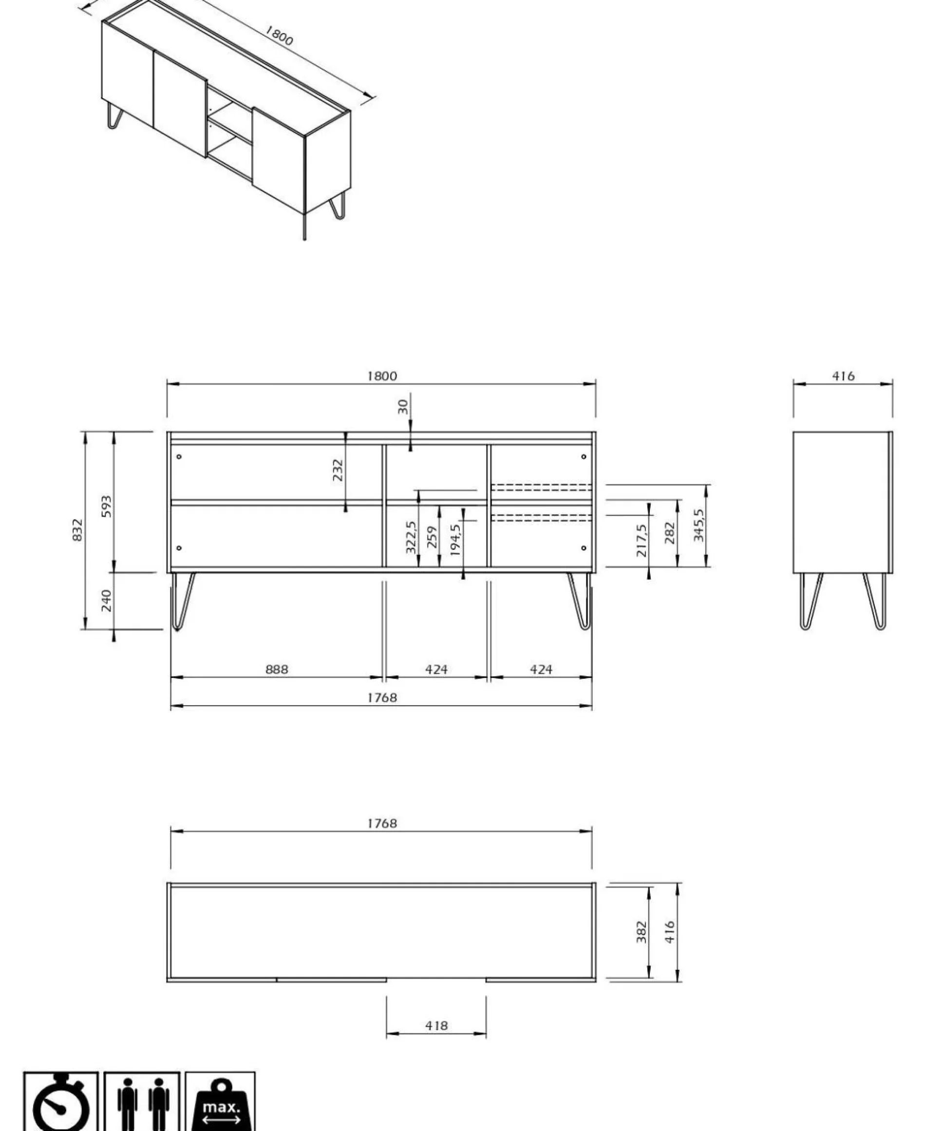 Buffet 3 portes Nina - Blanc