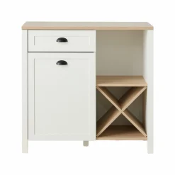 Buffet bas blanc et décor bois 1 porte 1 tiroir Pivoine