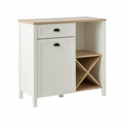 Buffet bas blanc et décor bois 1 porte 1 tiroir Pivoine