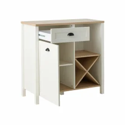 Buffet bas blanc et décor bois 1 porte 1 tiroir Pivoine