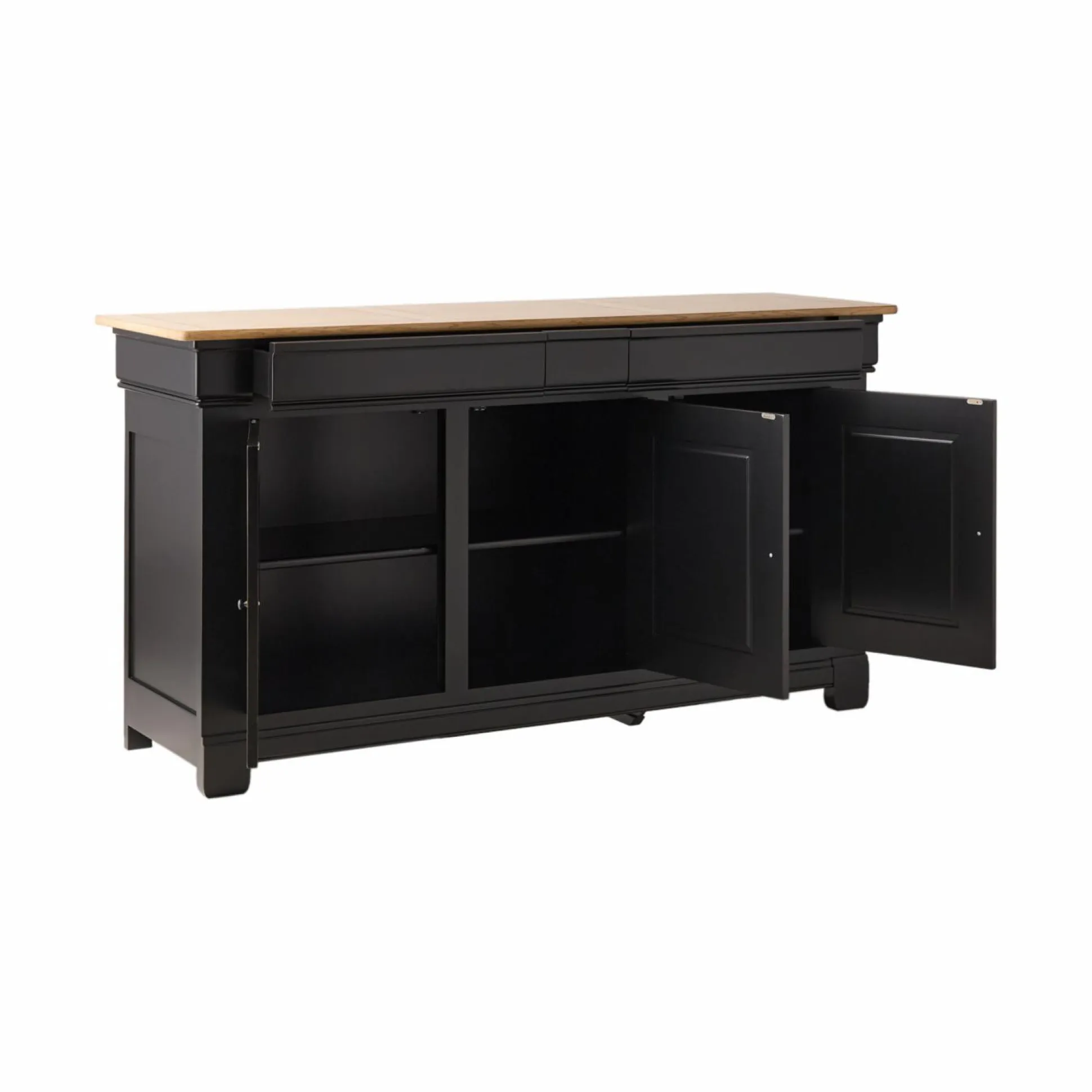 Buffet bois massif 3 portes 3 tiroirs Embellie - Noir