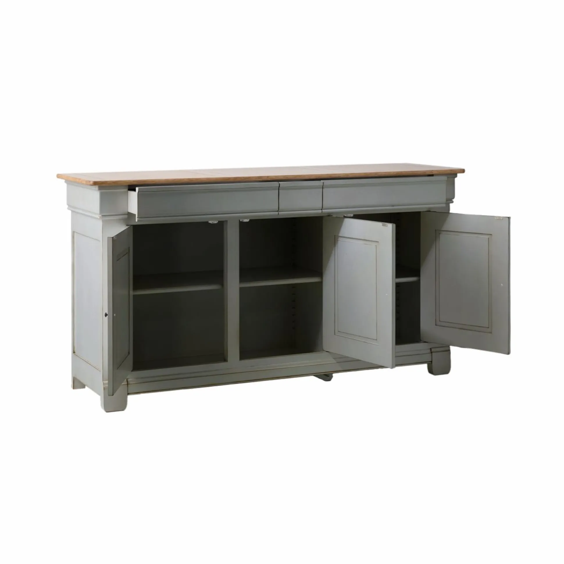 Buffet bois massif 3 portes 3 tiroirs Embellie - Gris