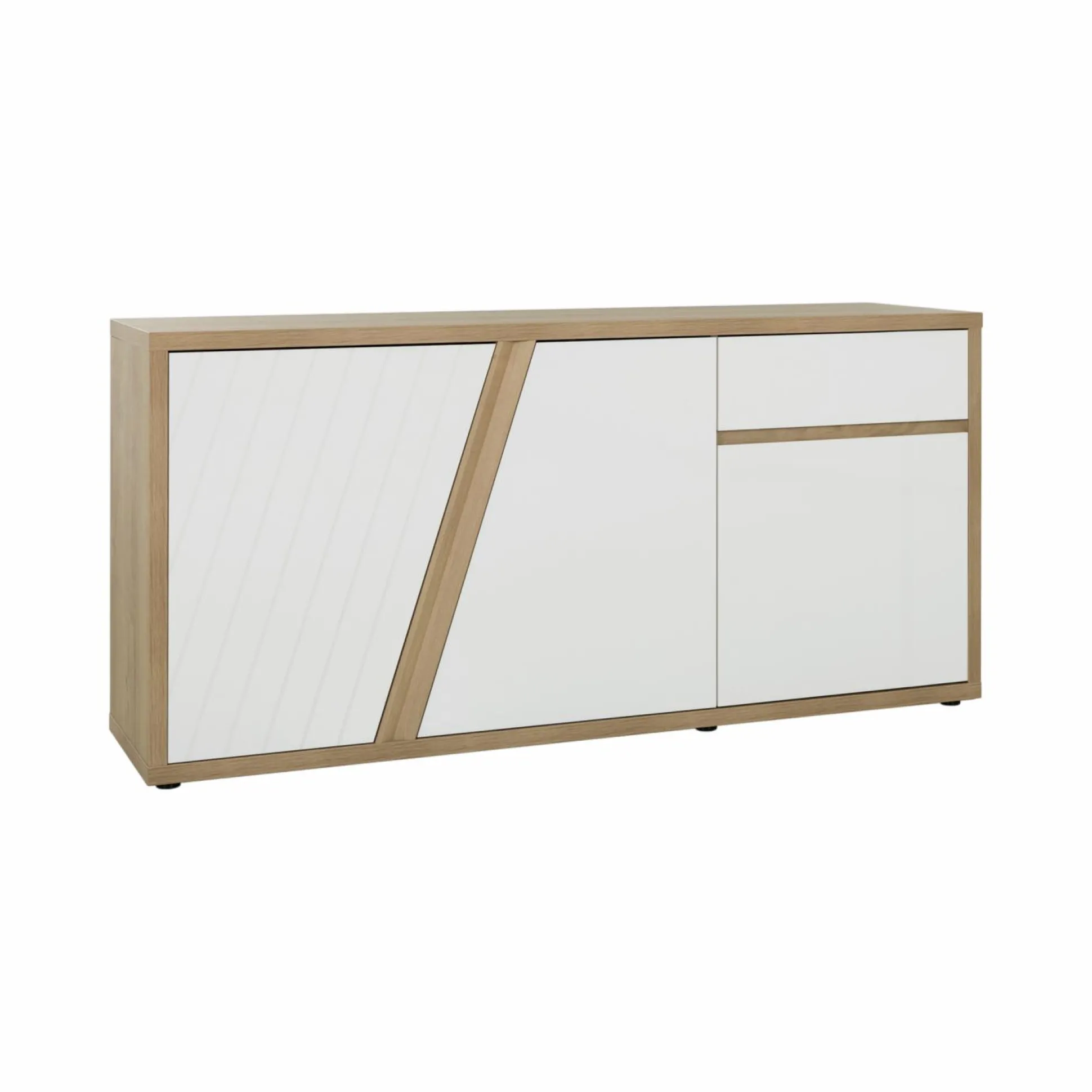 Buffet décor bois et blanc 3 portes 1 tiroir Gustave