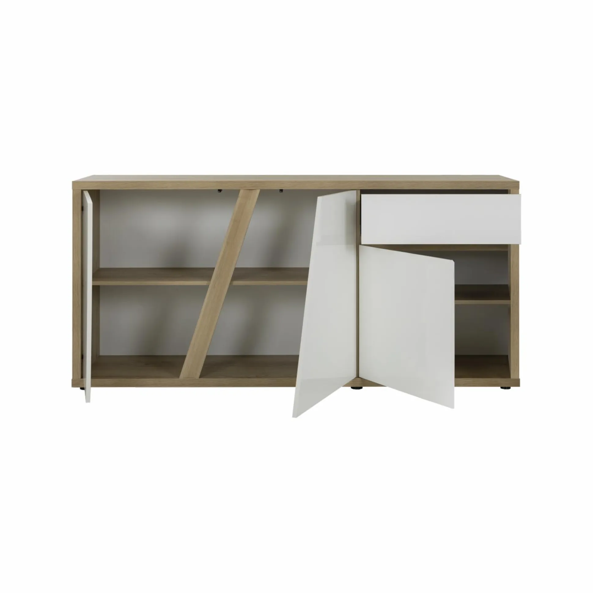 Buffet décor bois et blanc 3 portes 1 tiroir Gustave