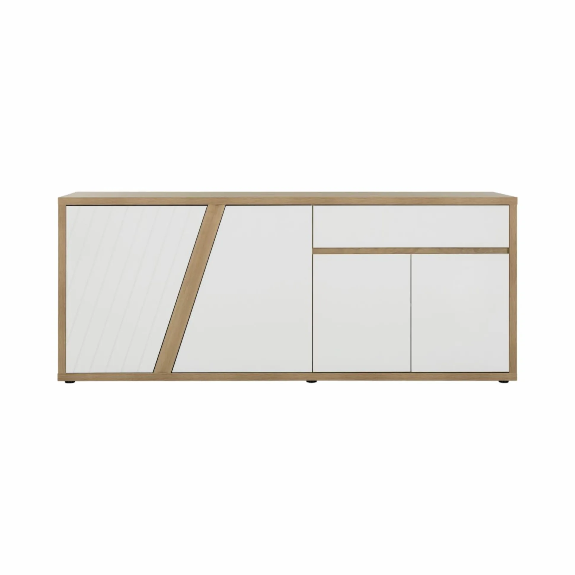 Buffet décor bois et blanc 4 portes 1 tiroir Gustave