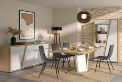 Buffet décor bois et blanc 4 portes 1 tiroir Gustave