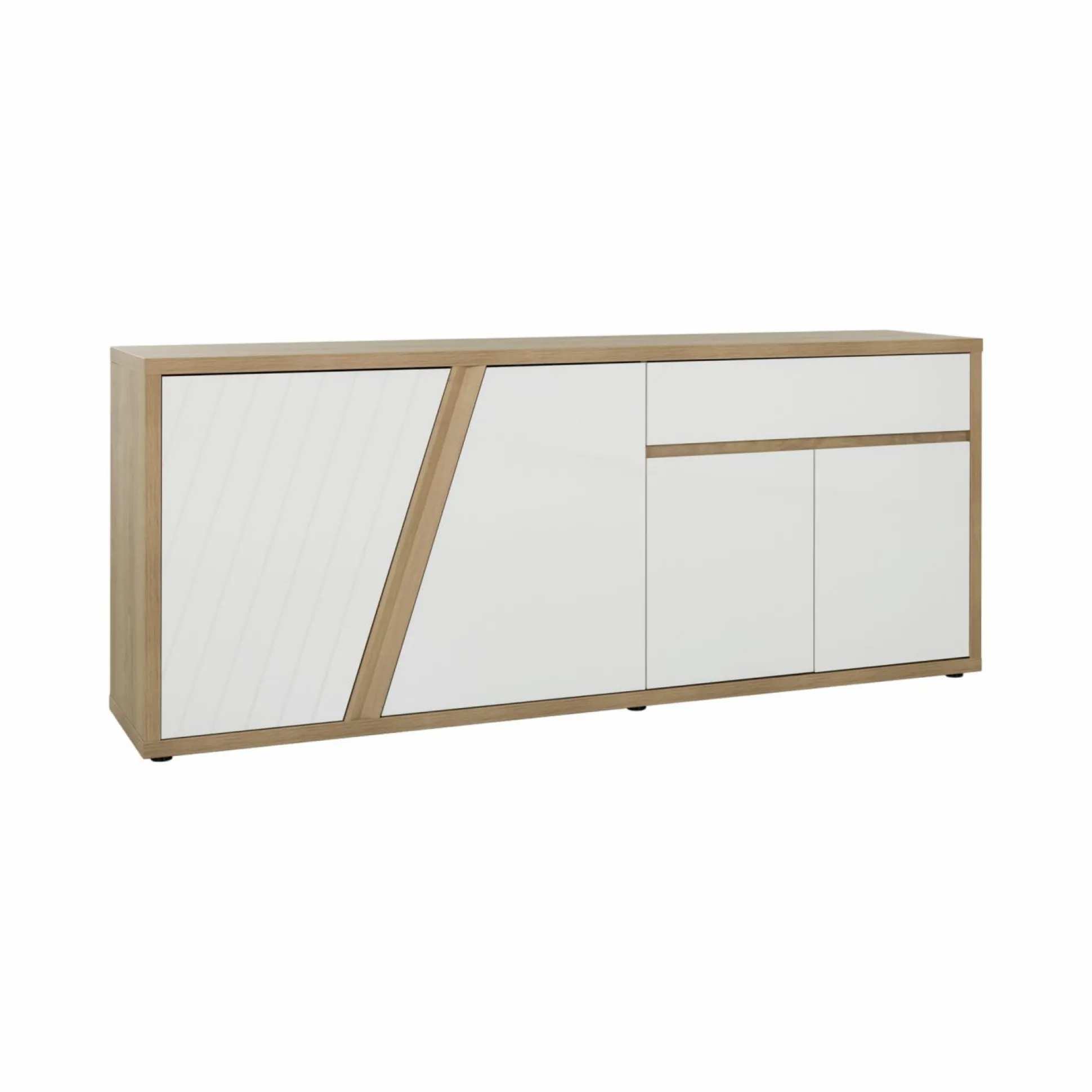 Buffet décor bois et blanc 4 portes 1 tiroir Gustave