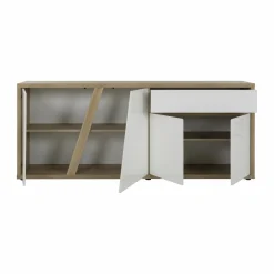 Buffet décor bois et blanc 4 portes 1 tiroir Gustave