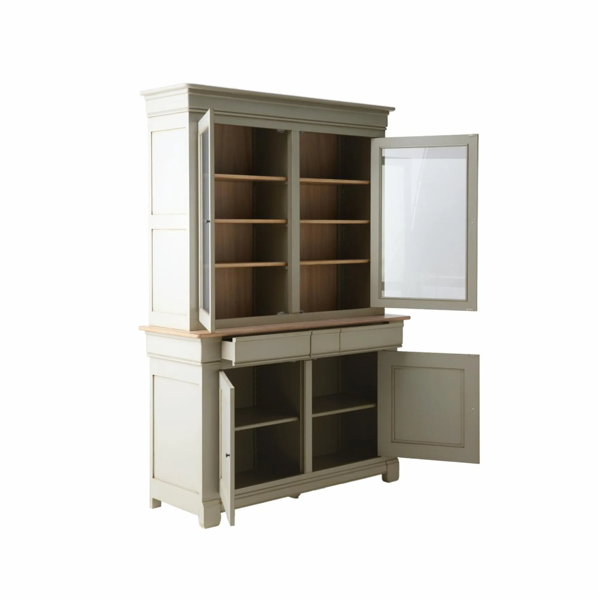 Buffet vaisselier bois massif 4 portes 3 tiroirs Embellie - Grège