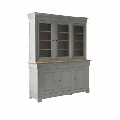 Buffet vaisselier bois massif 6 portes 3 tiroirs Embellie - Gris
