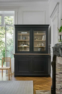 Buffet vaisselier bois massif 4 portes 3 tiroirs Embellie - Noir