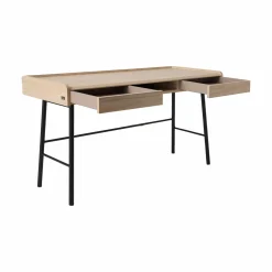 Bureau décor bois pieds métal 2 tiroirs Mila