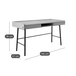 Bureau décor bois pieds métal 2 tiroirs Mila