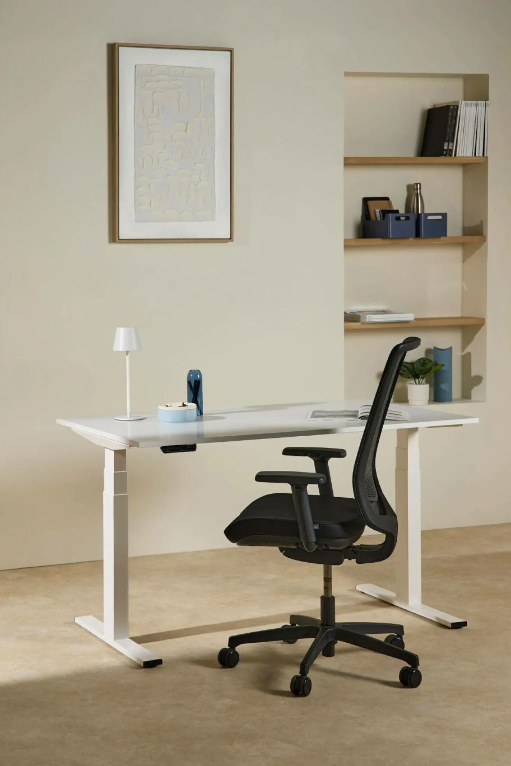 Bureau électrique assis-debout ergonomique Marley - Plateau Blanc/Pieds blancs - 120 x 70 cm