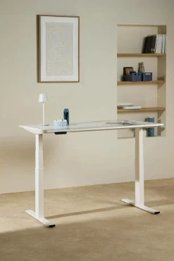 Bureau électrique assis-debout ergonomique Marley - Plateau Blanc/Pieds blancs - 120 x 70 cm