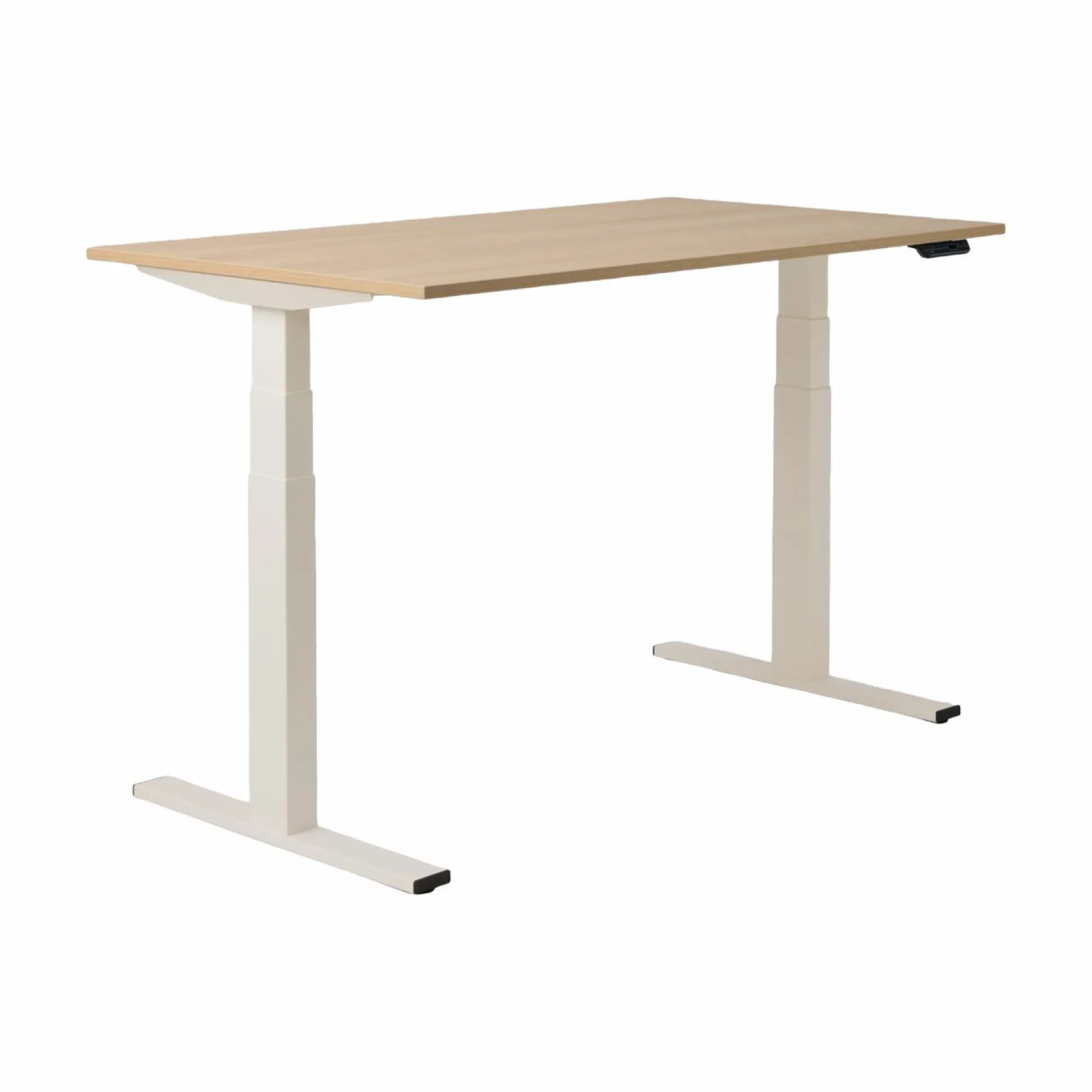 Bureau électrique assis-debout ergonomique Marley - Plateau Bois Clair/Pied Blanc - 120 x 70 cm