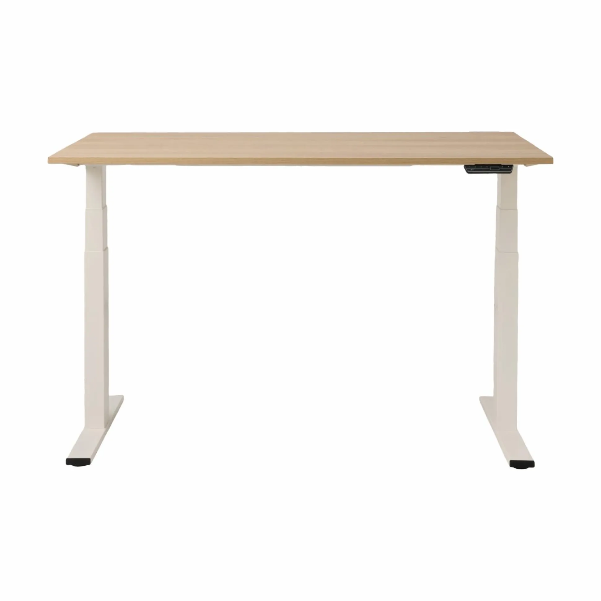 Bureau électrique assis-debout ergonomique Marley - Plateau Bois Clair/Pied Blanc - 120 x 70 cm