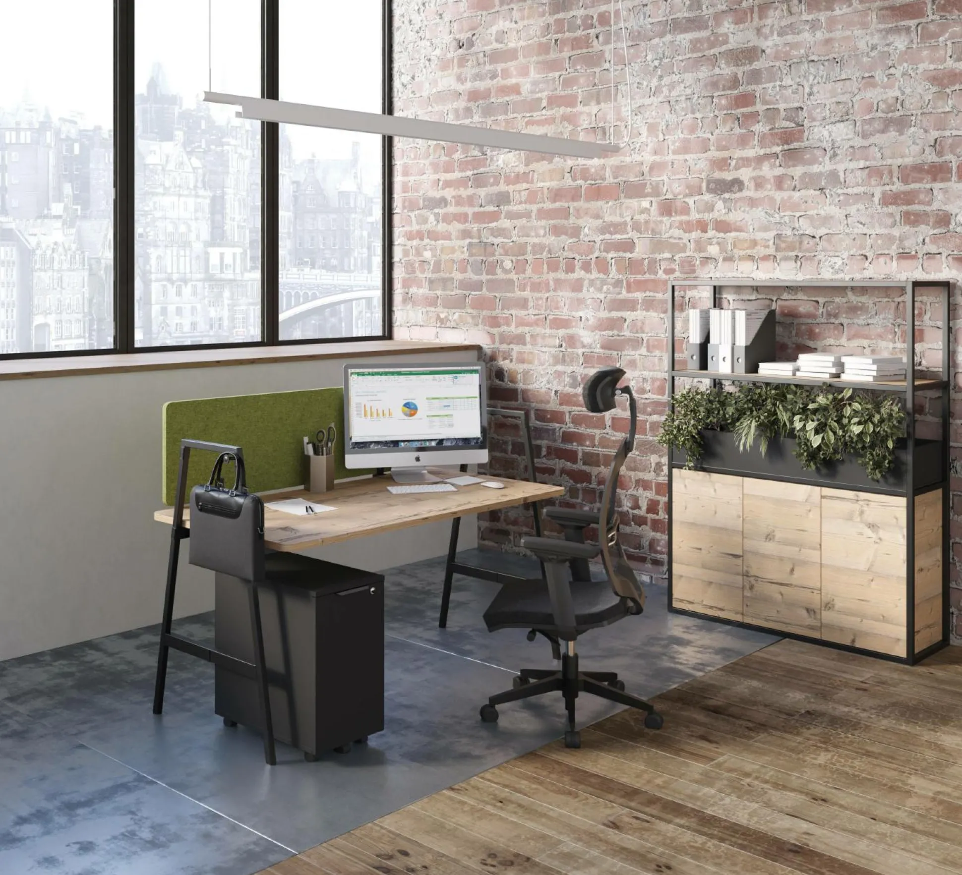 BURONOMIC Bureau Alto pieds hauts - Décor Chêne / Pieds Noirs - 140 x 70 cm