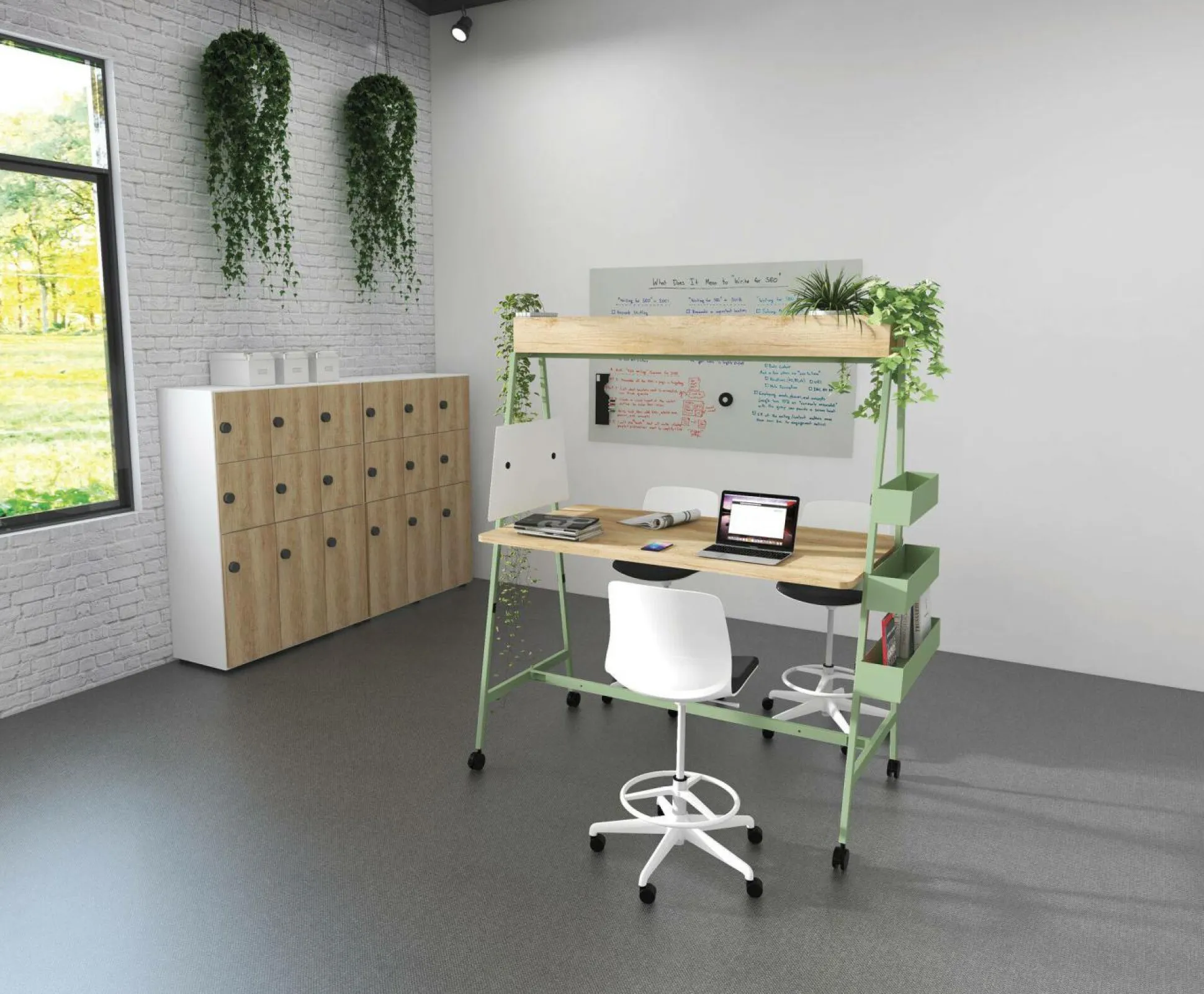 BURONOMIC Table de travail collaborative mobile Alto - Vert Amande - Largeur 180 cm