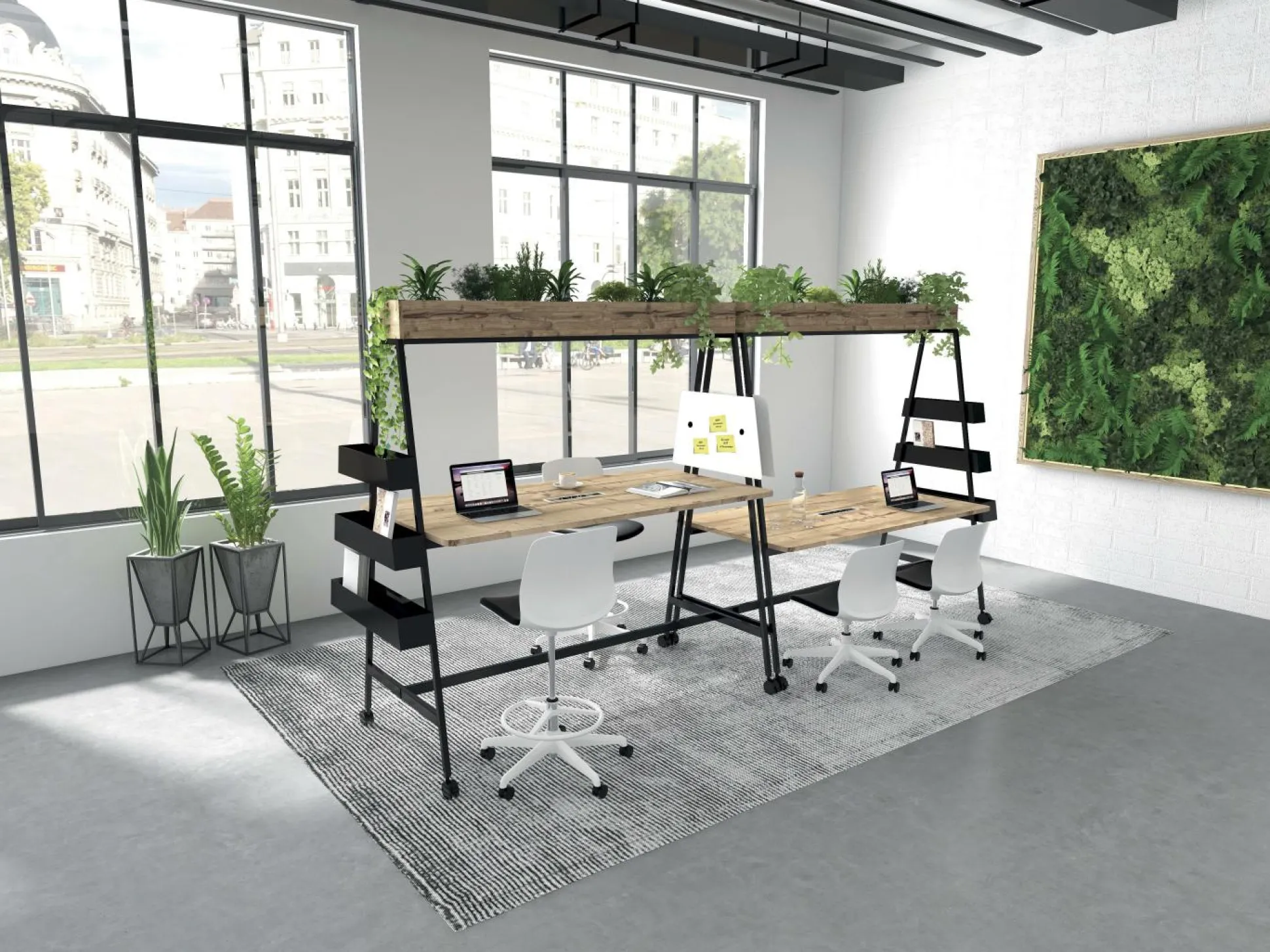 BURONOMIC Table de travail collaborative mobile Alto - Blanc - Largeur 180 cm