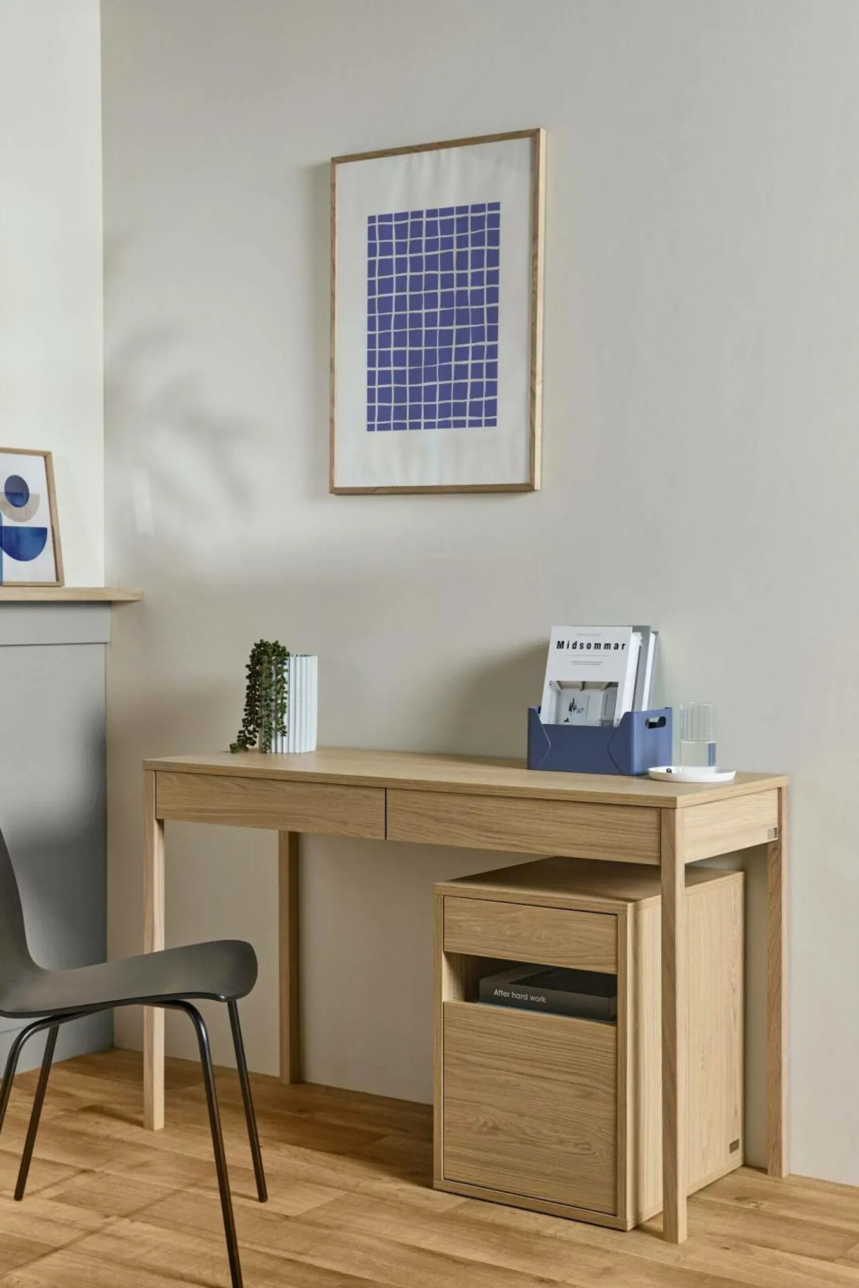 Caisson de bureau décor bois 1 tiroir 1 porte Simon