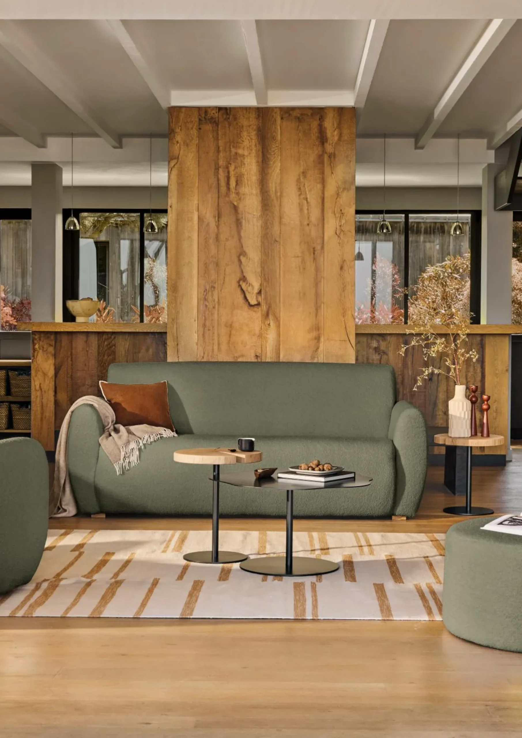 Canapé bouclette Ome - Vert Kaki - 3 places