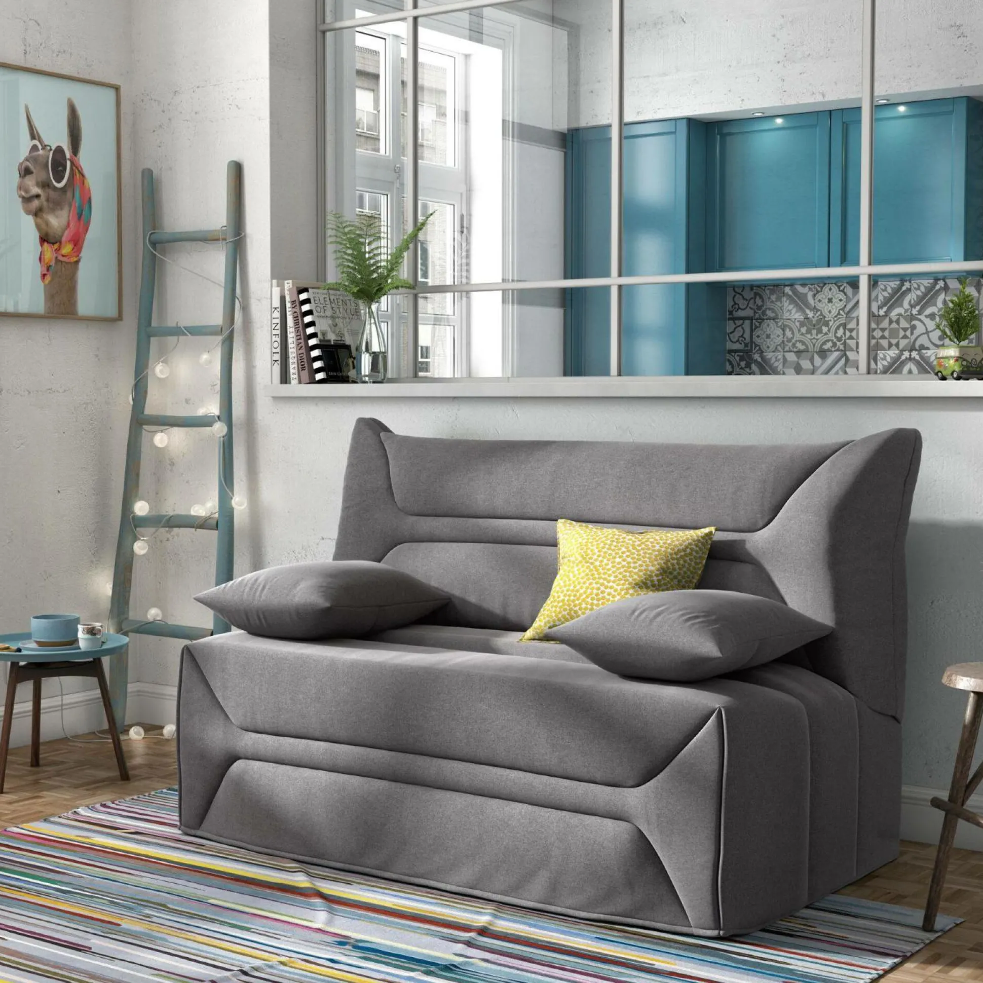 Canapé BZ tissu matelas 12 cm Garance - Gris Clair