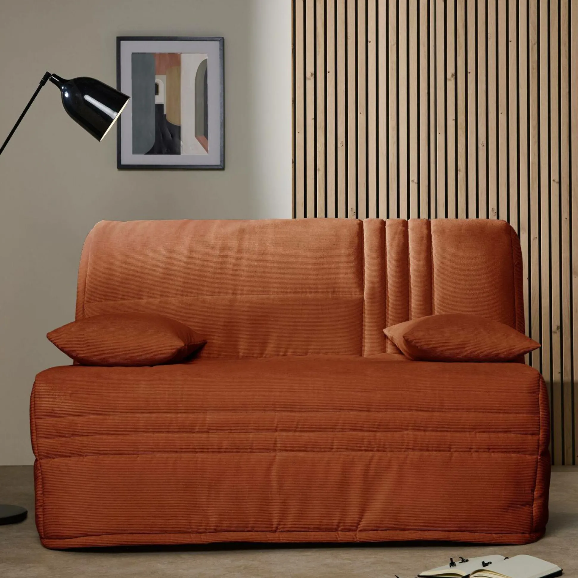 Canapé BZ velours côtelé matelas 15 cm Gaélia - Rouille