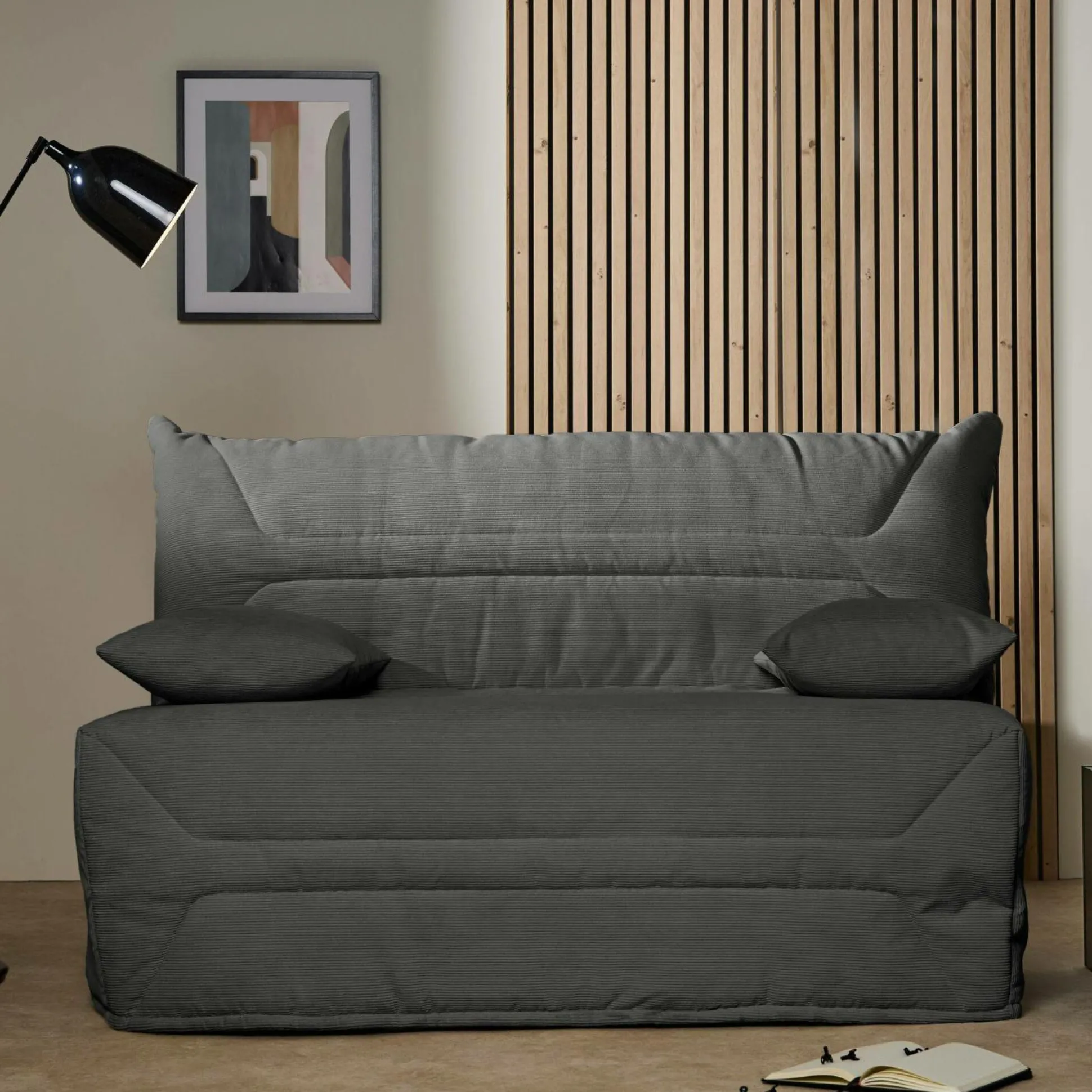 Canapé BZ velours côtelé matelas 12 cm Gaston - Anthracite