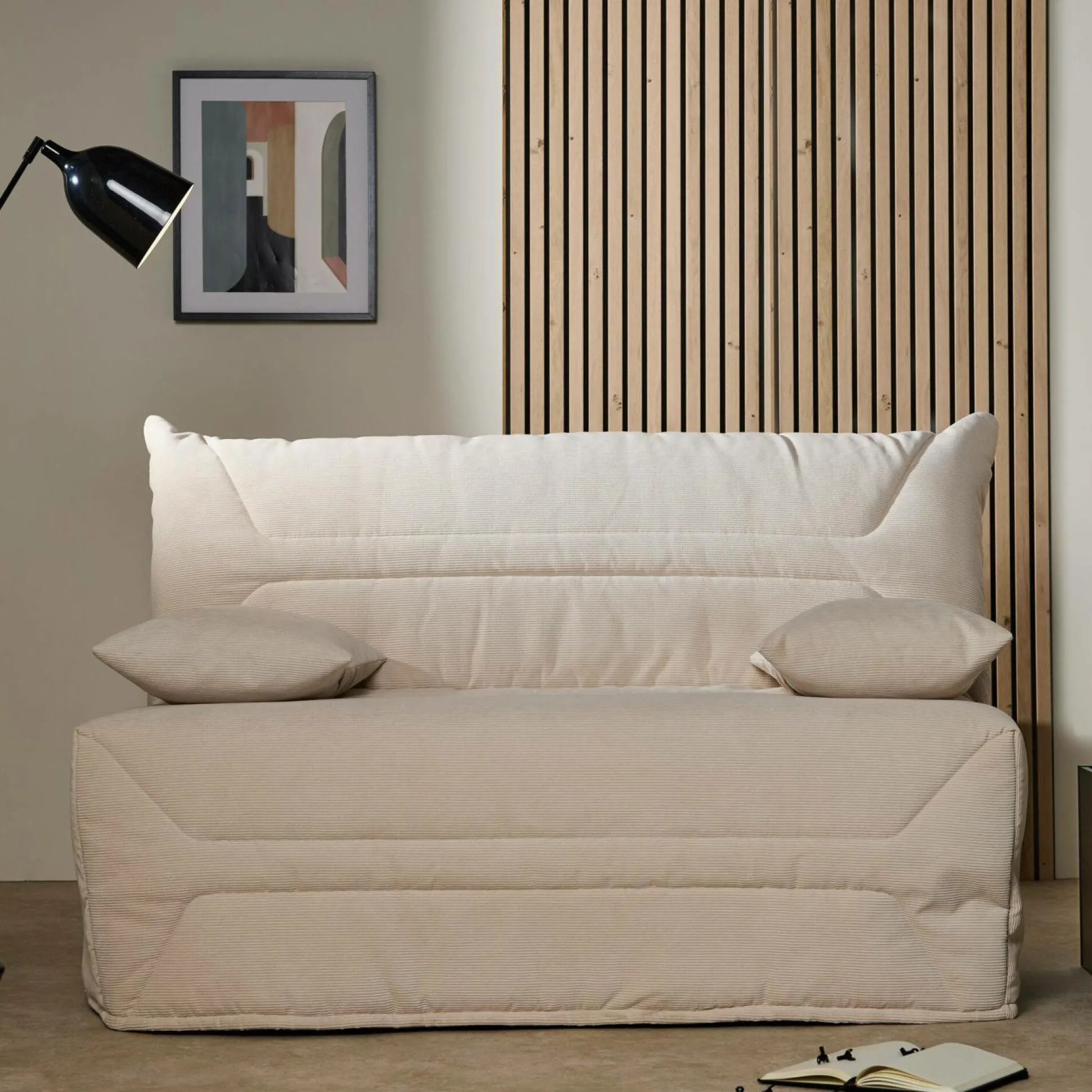 Canapé BZ velours côtelé matelas 12 cm Gaston - Beige